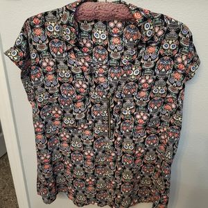 Express half zip Candy Skull blouse shirt